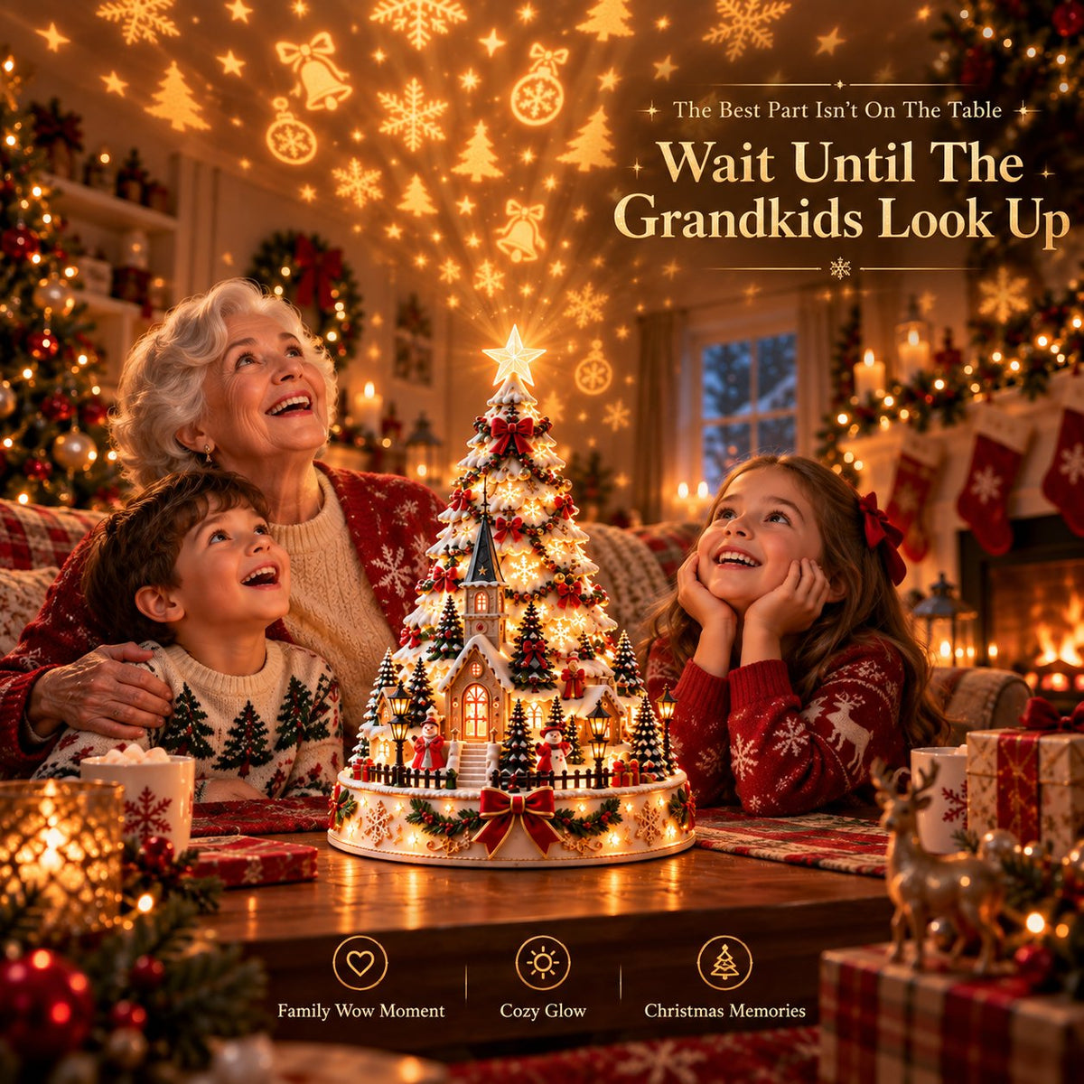 🏆 60,000+ Sold - 🎄Christmas Village Projection Centerpiece-Christmas Village Lightscape Tree