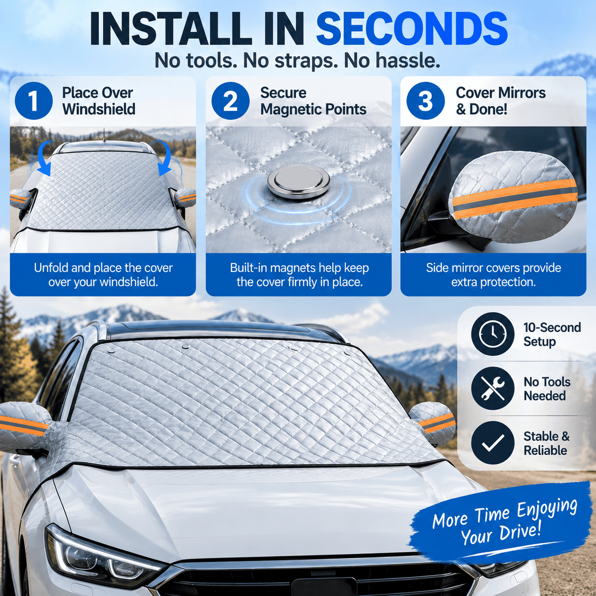 🚗 Magnetic Windshield Cover – All-Season Sun, Snow & Frost Protector for Cars, SUVs & Trucks
