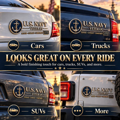 ⚓ U.S. Navy Veteran Metal Car Emblem - 3D Adhesive Vehicle Badge
