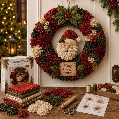 🏆Limited Time Sale 49% OFF🎄 DIY 3D Christmas Fabric Poke-Art Wreath Kit – Holiday Door Decor ✨
