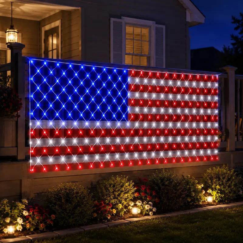 🇺🇸✨ 390 LED Solar Flag Lights – Waterproof Patriotic Decor with Remote & USB | 4th of July Yard 🚀