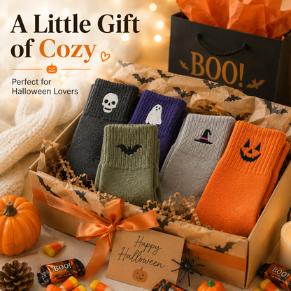 🧦 Unisex Halloween Embroidered Mid-Calf Socks Thick Knitted Cozy Warm Stockings 🎃