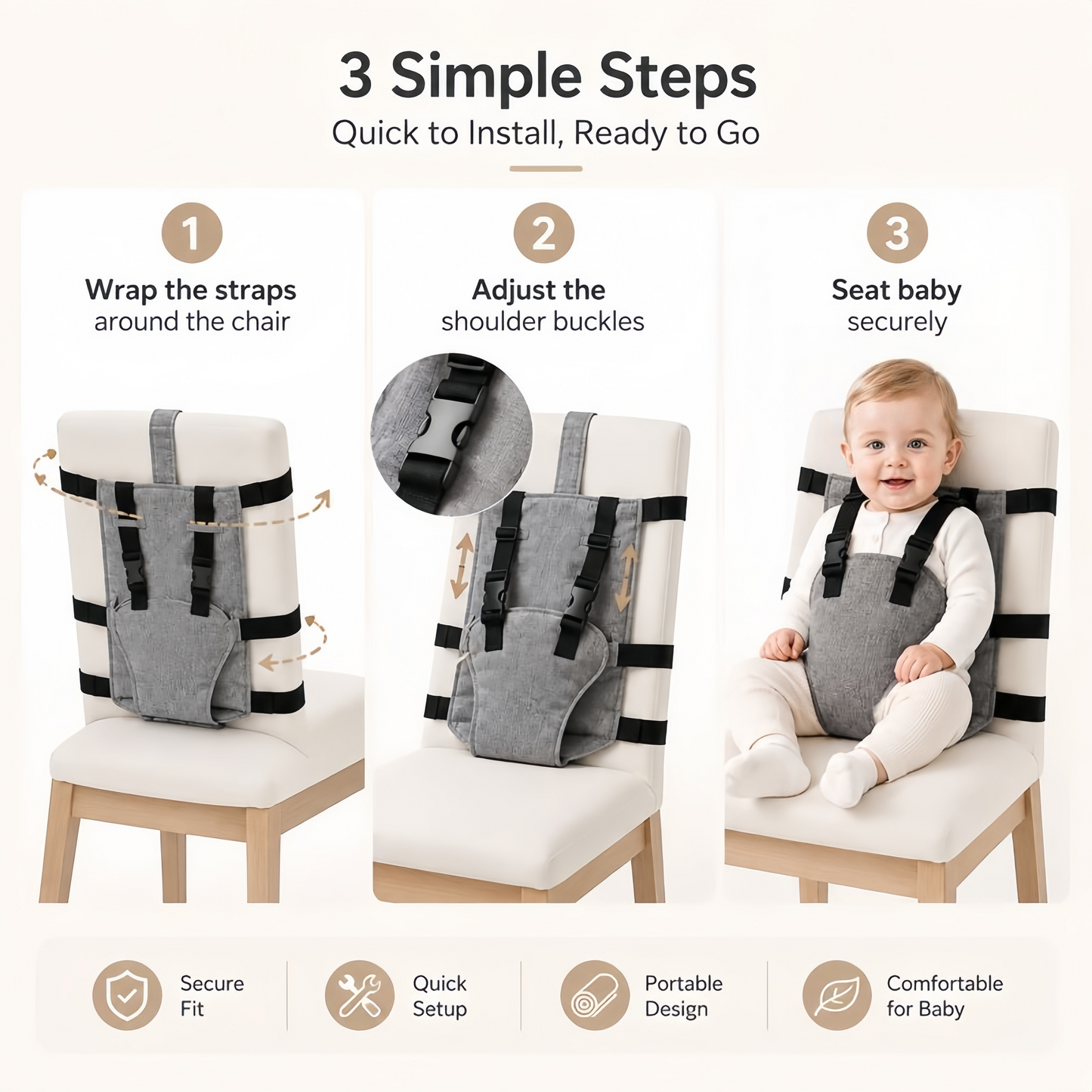 👶 Portable Travel High Chair Harness – Compact Booster Seat 🍽️