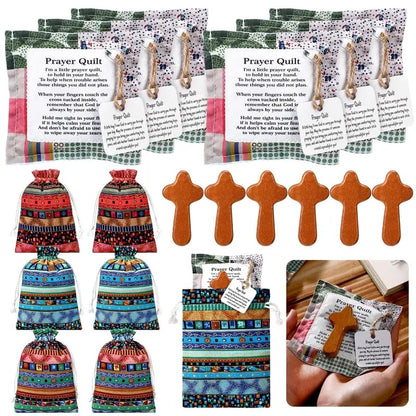 🎁Pocket Prayer Quilt Set | ✝️Mini Handmade Prayer Blankets with Cross & Drawstring Bag Christian Gifts