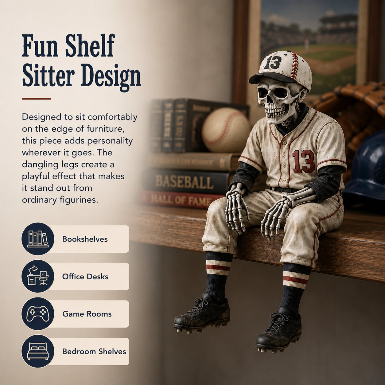⚾ Baseball Skeleton Shelf Sitter – Spooky Sports Decor Gift