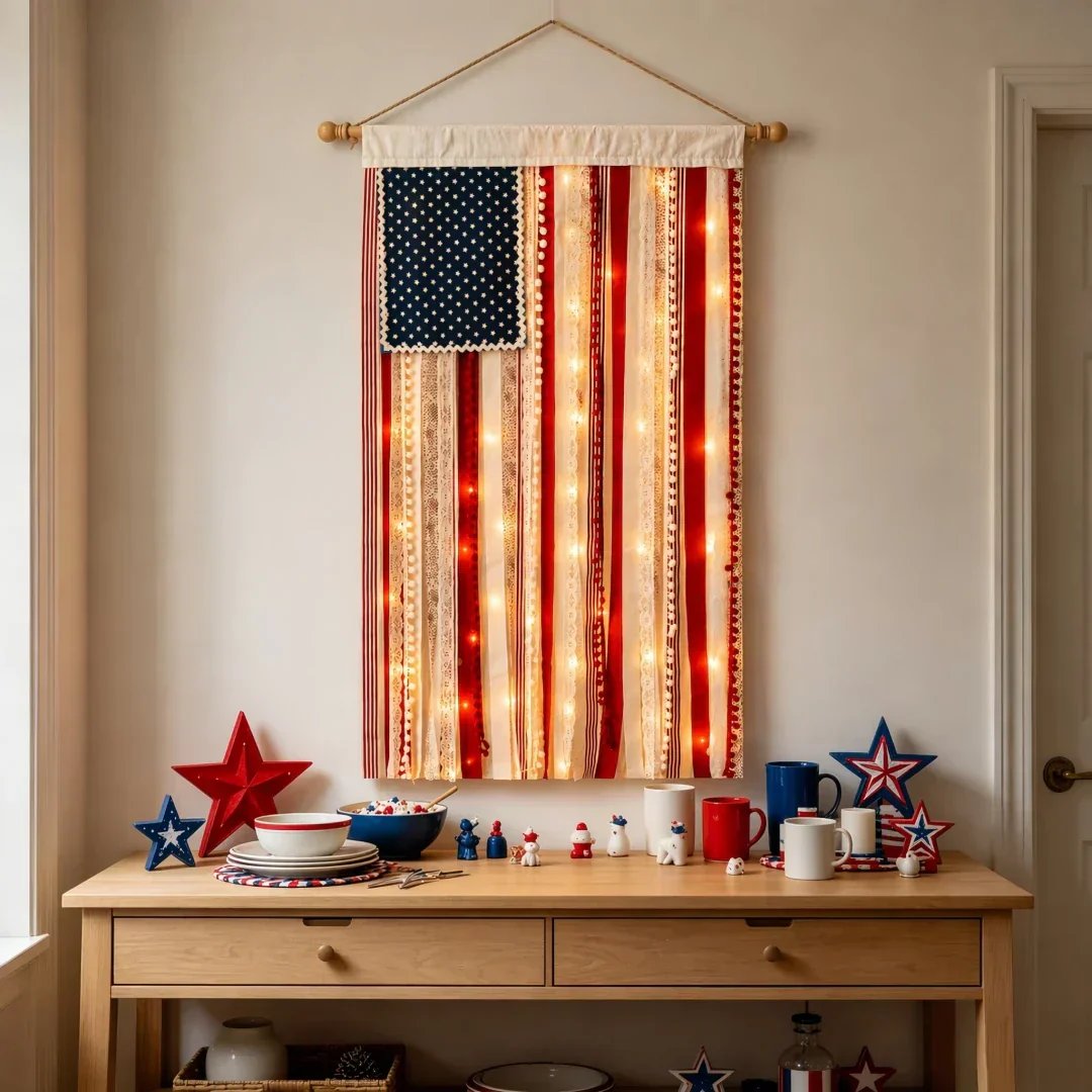 🔥 55% OFF Today Only 🇺🇸 Lighted Rag American Flag Banner ✨ Patriotic Porch Decor 🎆