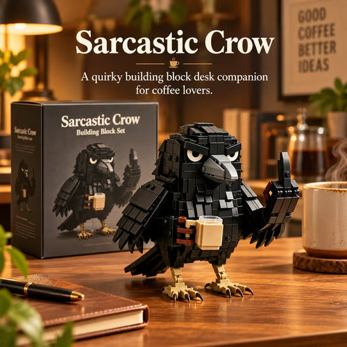 ☕ Sarcastic Coffee Crow Building Set – Funny Crow Desk Decor & Unique Gift for Coffee Lovers 🐦‍⬛