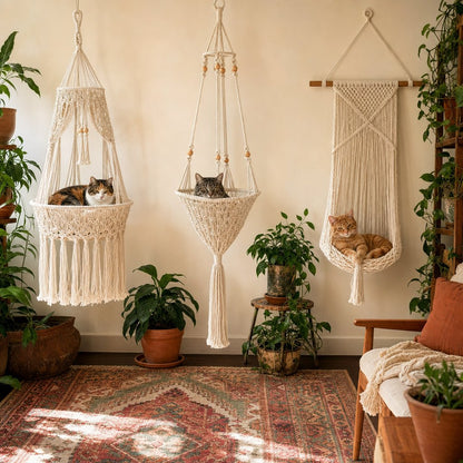 🔥 50% OFF Boho Macrame Cat Hammock 🐱 Cozy Hanging Bed for Cats