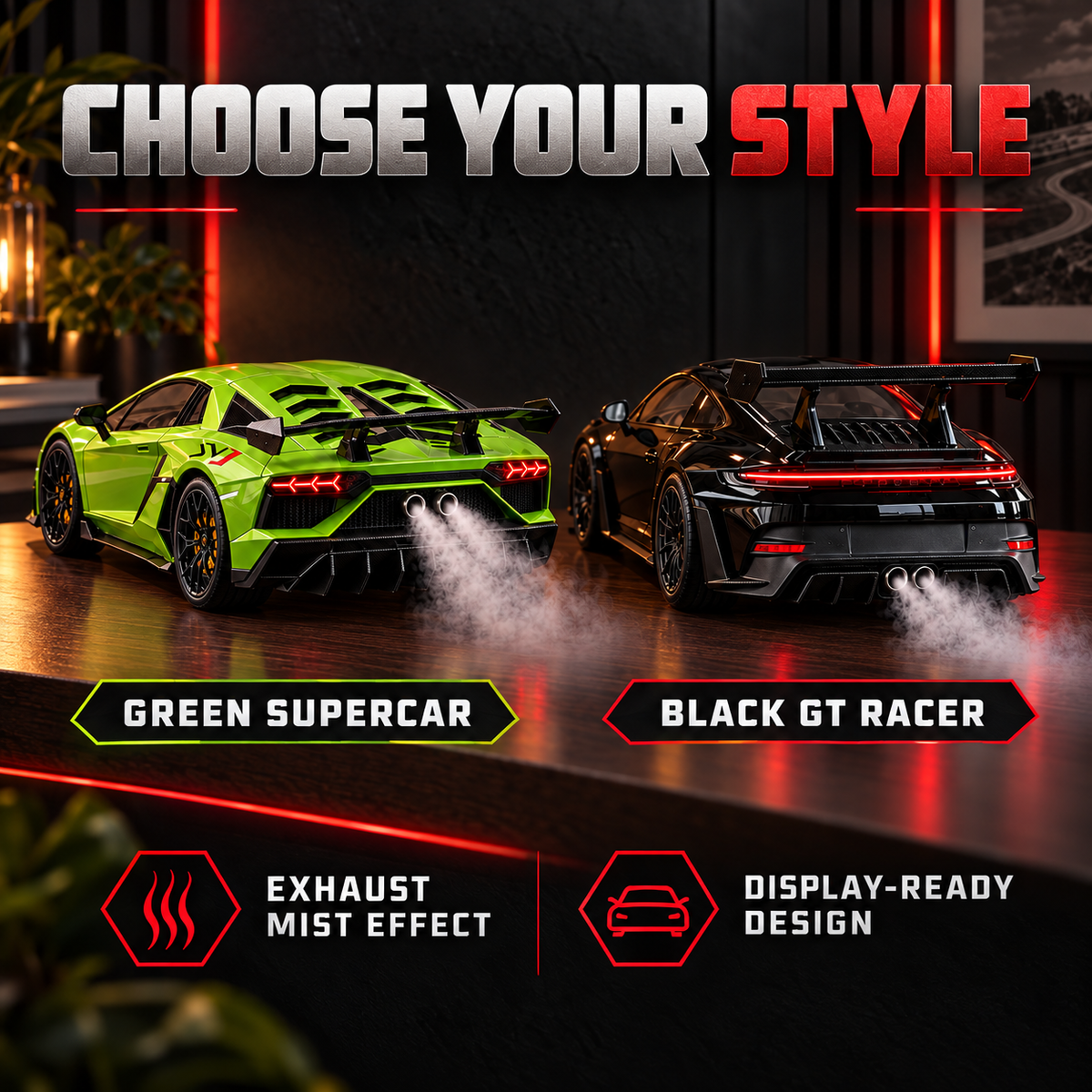 🔥50% OFF🔥🏎️ Track-Inspired Sports Car Display Model – Exhaust Mist Effect Collector Decor!!!