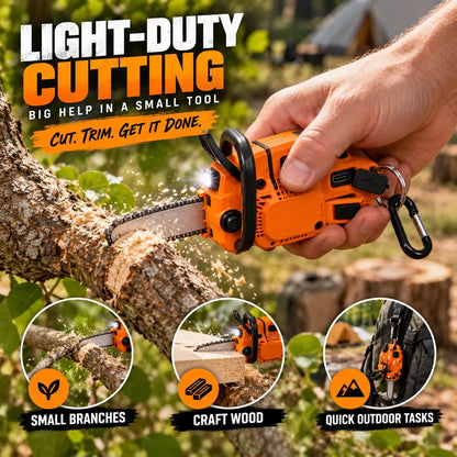 Mini Chainsaw Keychain Multi-Tool – Rechargeable LED Flashlight & Retractable Utility Cutter