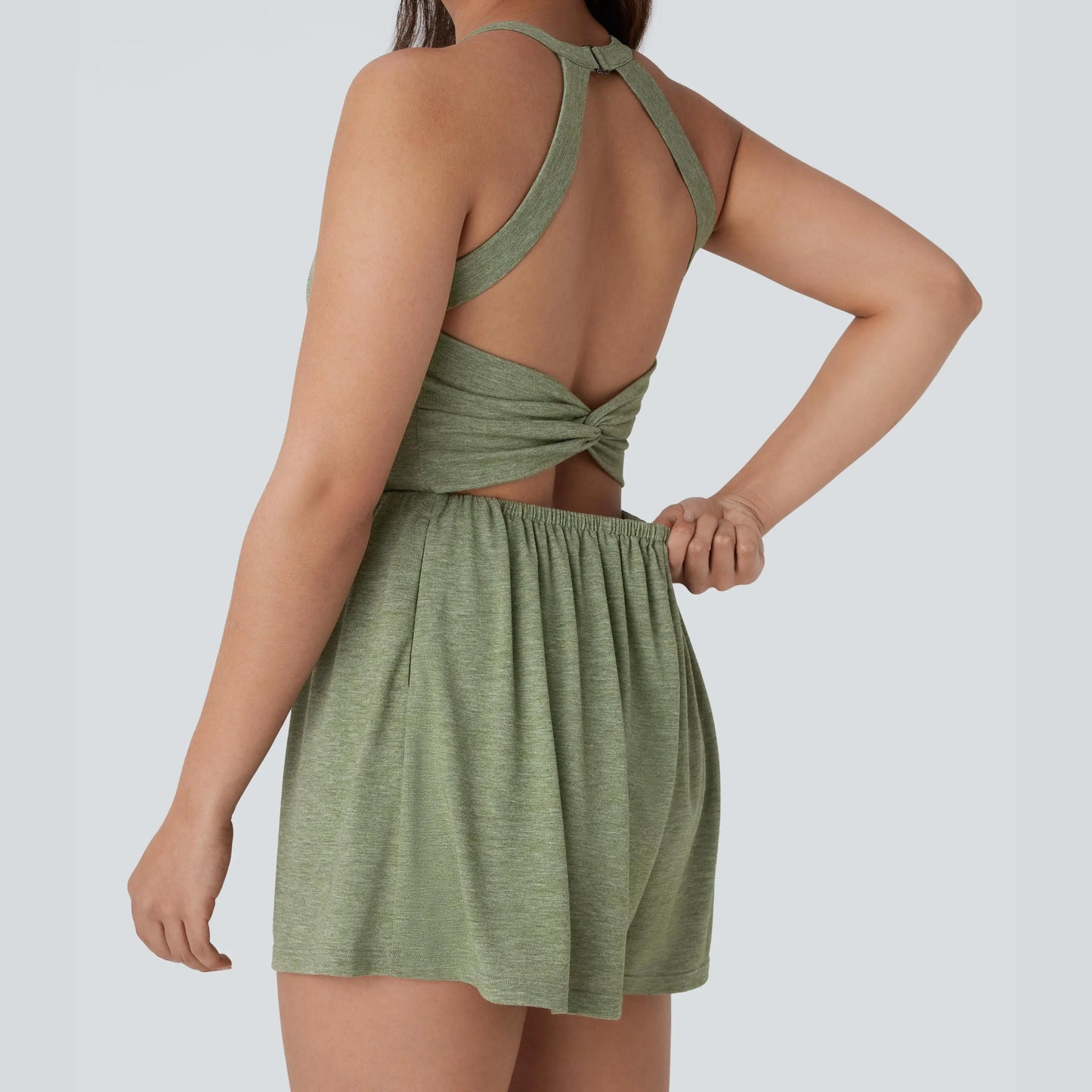 🌿 Breezy Backless 2-in-1 Resort Romper with Pockets