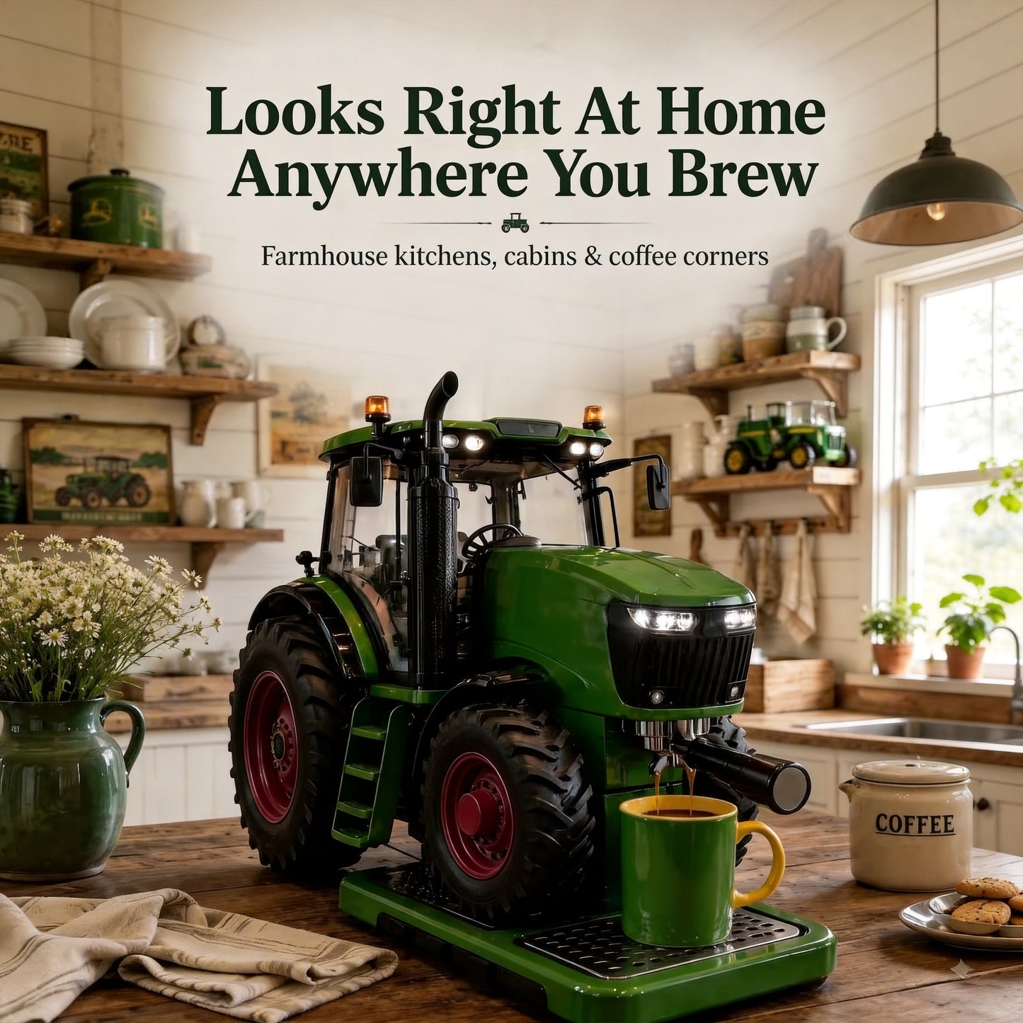 🚜 Coffee Machine Tractor – Handcrafted Farmhouse Countertop Brewer ☕