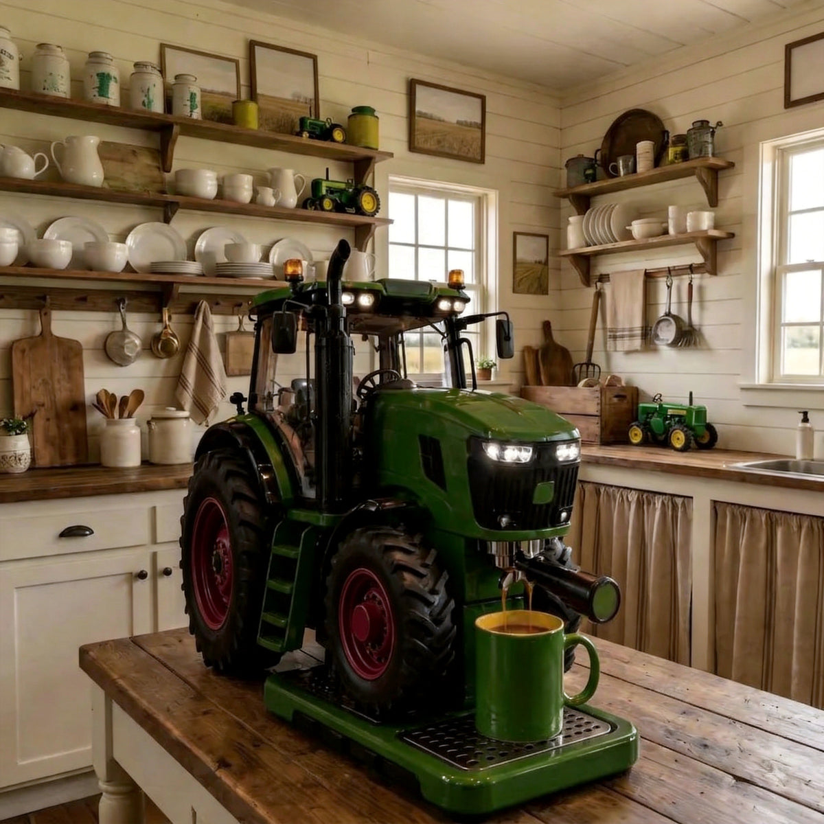 🚜 Coffee Machine Tractor – Handcrafted Farmhouse Countertop Brewer ☕