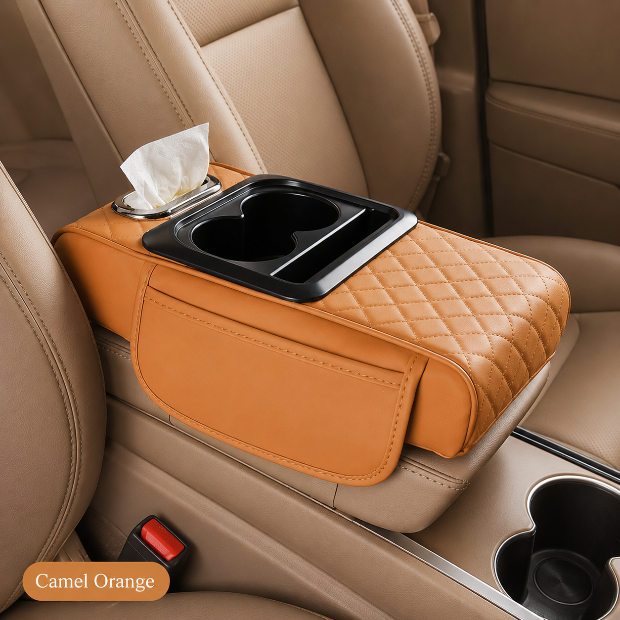 ✨ All-in-One Car Armrest Organizer – Cup Holder, Tissue Box & Side Storage
