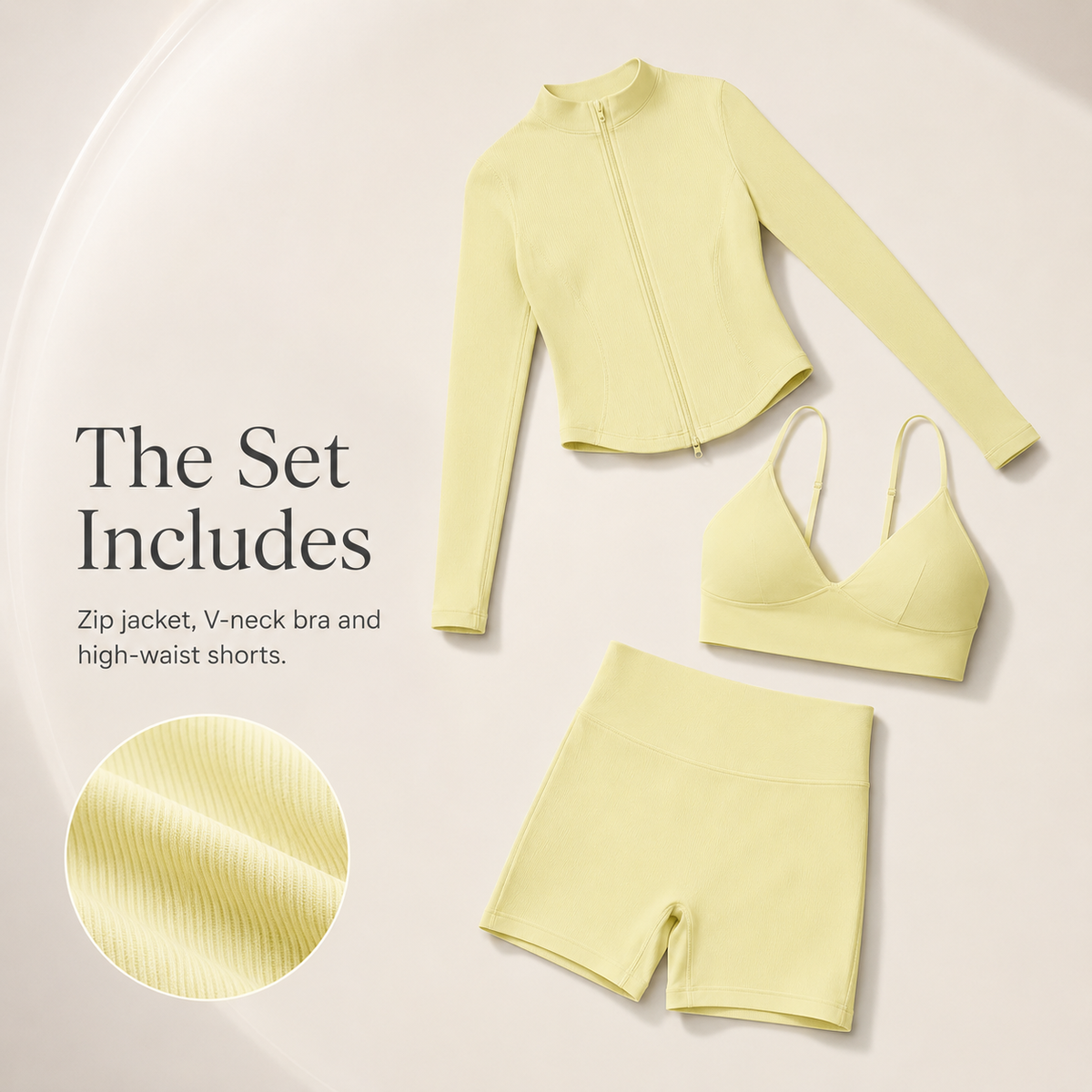 🏋️ Women's 3-Piece Compression Activewear Set – Zip Jacket, Bra & Crossover Shorts ✨