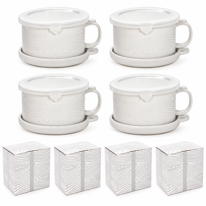 🥣 4-Piece 25-oz Ceramic Soup Mug Meal Sets with Lid-its & Storage Covers 🎁