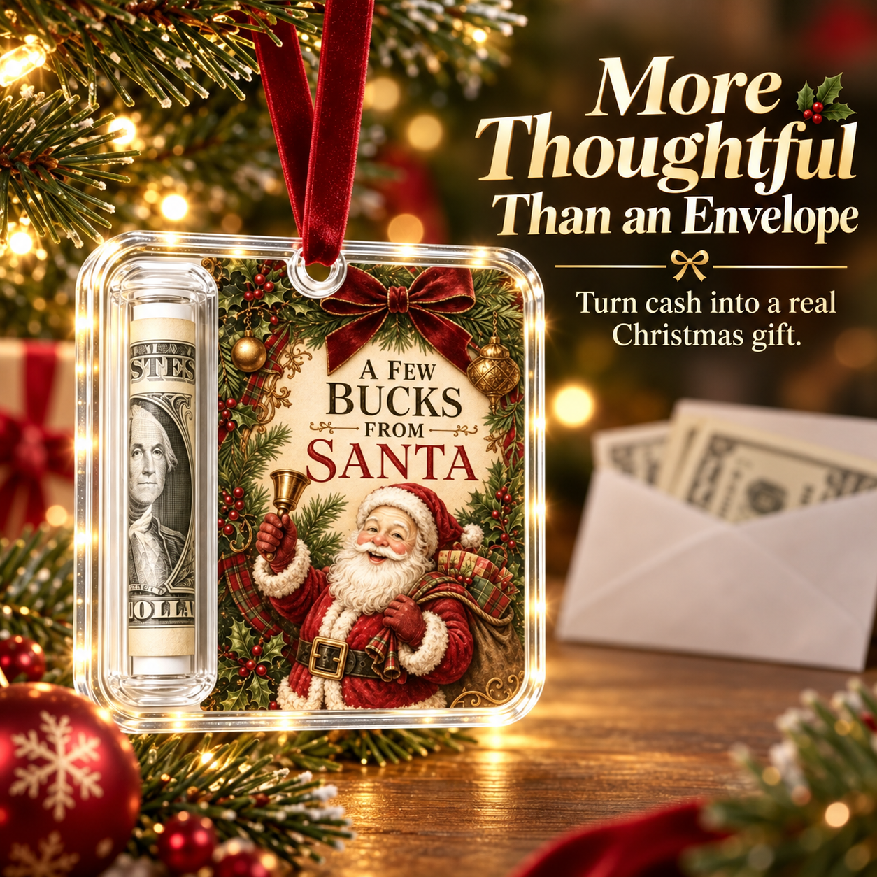 🎄 Christmas Cash Holder Acrylic Ornament – Tree Hanging Money Gift Keepsake ✨