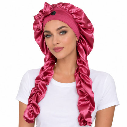 👑 Extra-Long Satin Sleep Bonnet for Braids, Locs & Long Curls – Anti-Frizz Cap ✨