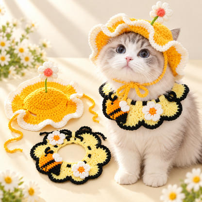🐾 Handcrafted Crochet Pet Hat & Collar Set – Viral Cute Photo Costume Set ✨