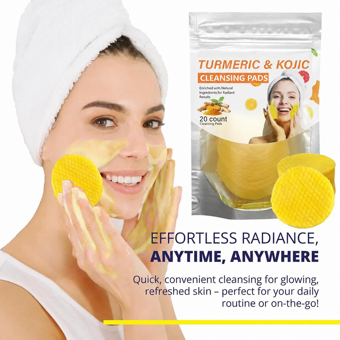 💸 SAVE BIG 💸  Natural Turmeric & Kojic Acid Exfoliating Cleansing Pads for Dark Spots | 20 Pads 🧼