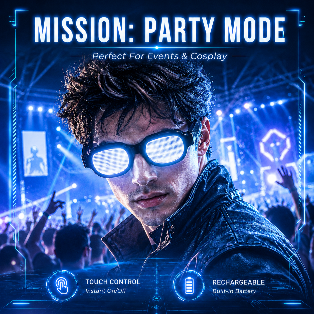 🕶️ Cyber Detective Touch LED Light Up Glasses Anime Cosplay Party Eyewear 🔍