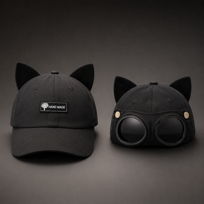 🧢 Cat Ear Aviator Goggle Baseball Cap with Tinted Lenses 🕶️