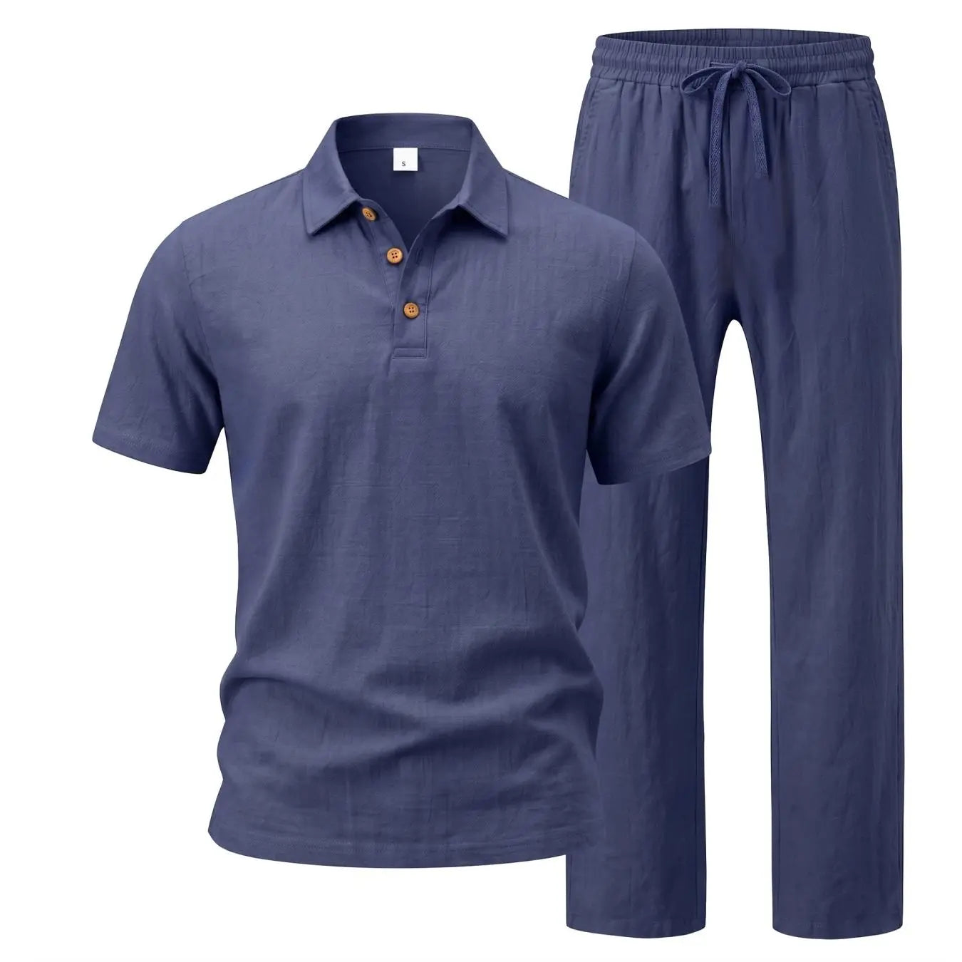 🌿 Men's 2-Piece Linen Outfit Set • Breathable Short-Sleeve Polo Shirt & Relaxed Pants 🏖️
