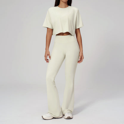 🌸 Women's 2-Piece Activewear Set: Cropped Tee & High-Waisted Flared Pants 🧘‍♀️