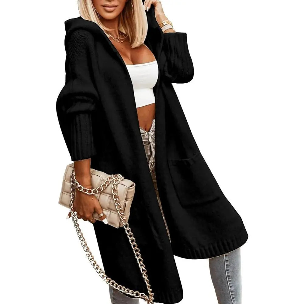 🧥 Women's Oversized Hooded Longline Knit Cardigan with Pockets 🧶