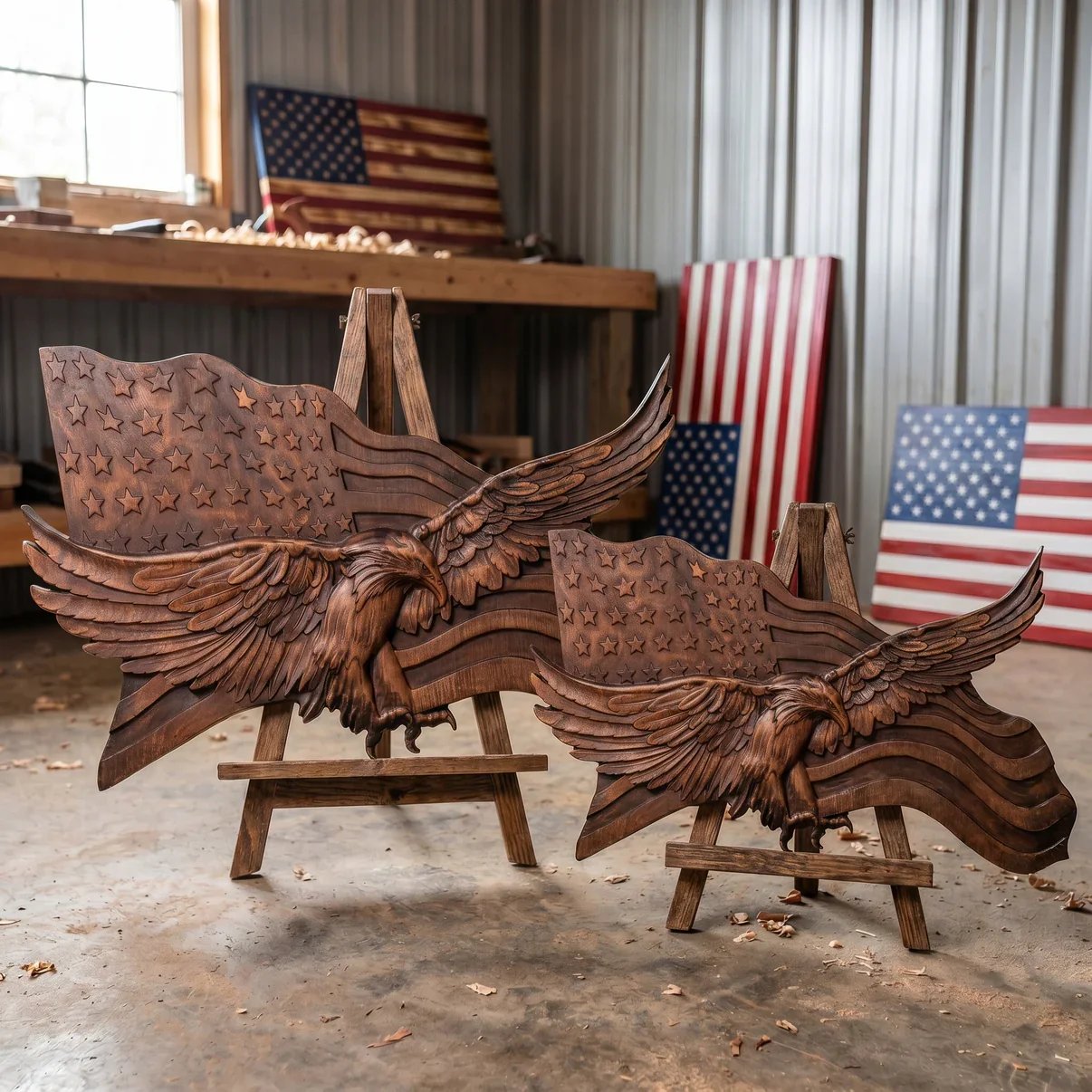 Wings of Freedom Handmade Wooden American Flag Wall Decor