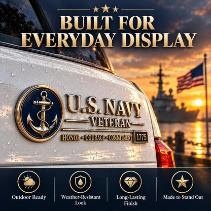 ⚓ U.S. Navy Veteran Metal Car Emblem - 3D Adhesive Vehicle Badge