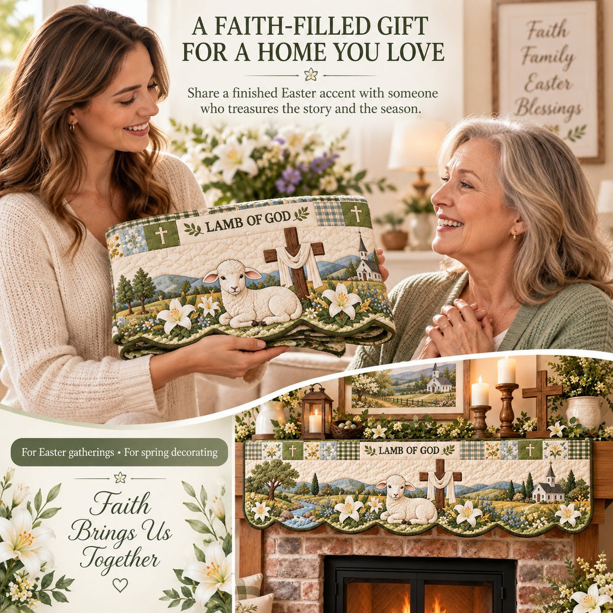 ✝️ 50% OFF Easter Faith Mantel Scarf – Christian Patchwork Fireplace Décor 🌷