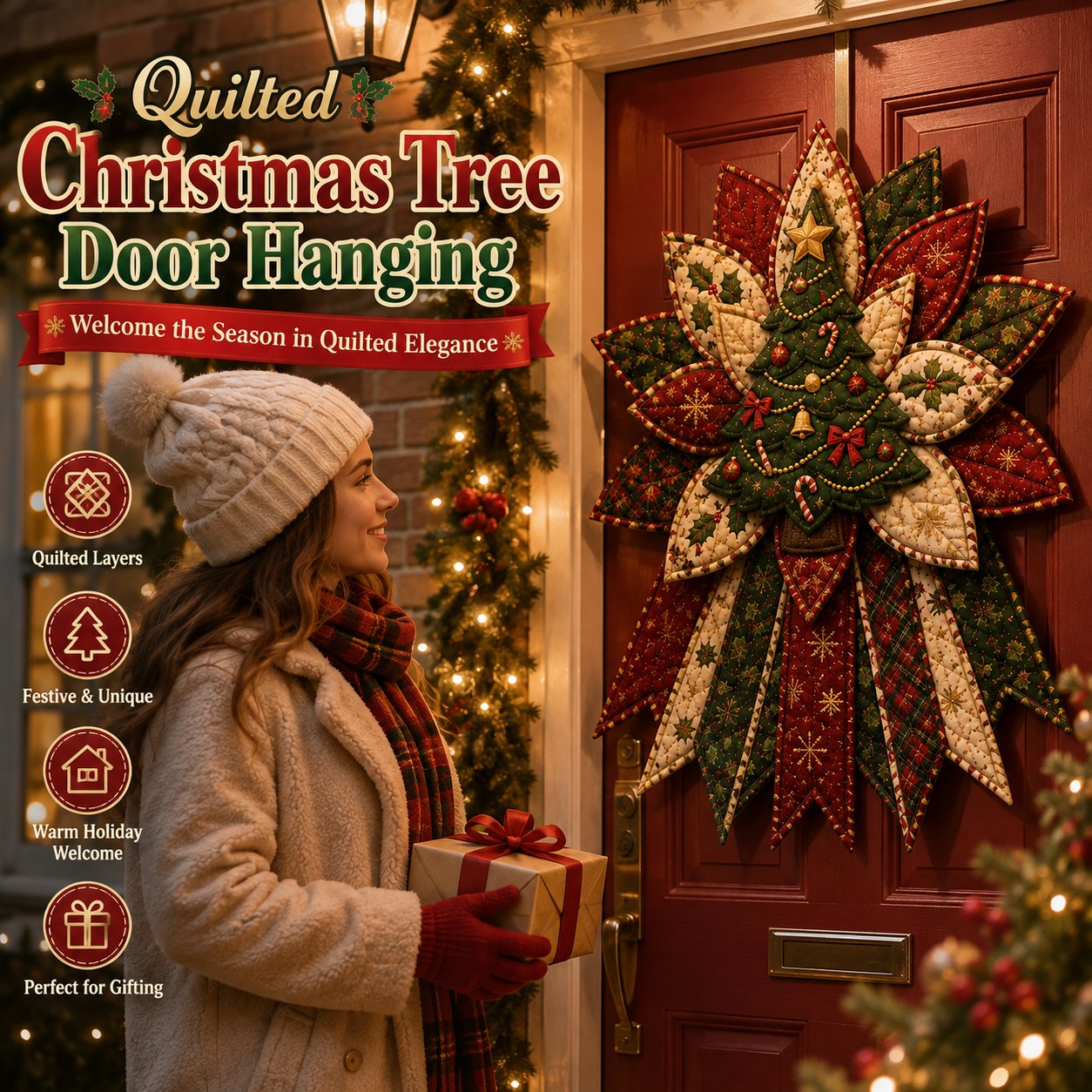 🎄 Oversized Christmas Quilted Door Hanger DIY Sewing Kit (23–25") 🪡