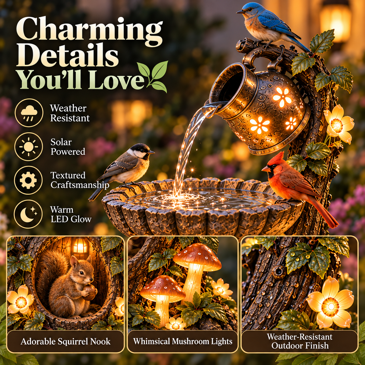 🐿️ Solar Birdbath Fountain Garden Decor – A Cozy Wildlife Haven for Your Yard