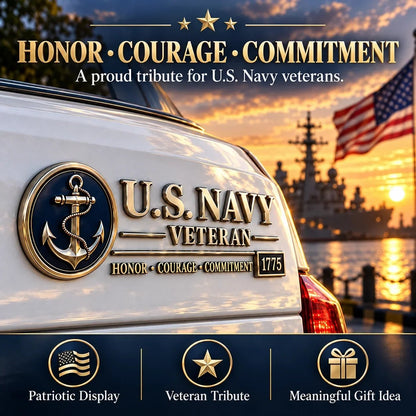 ⚓ U.S. Navy Veteran Metal Car Emblem - 3D Adhesive Vehicle Badge