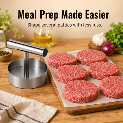 🍔 Stainless Steel Burger Patty Press Set – 85mm T-Handle Meat Mold Maker 🔥