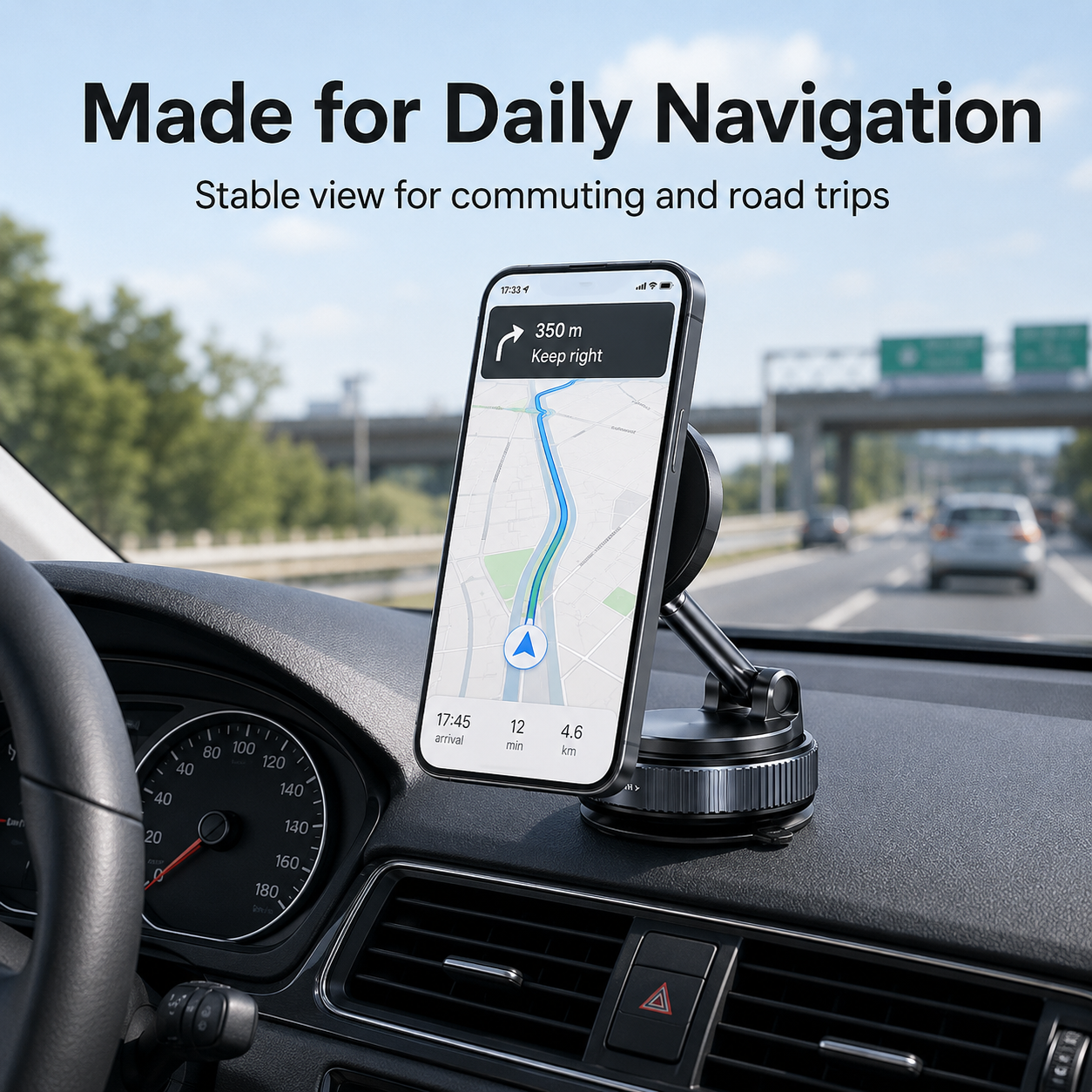 📱 360° Adjustable MagSafe Car Phone Holder for Dashboard & Smooth Surfaces