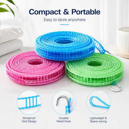 🌬️ Portable Windproof Clothesline – Anti-Slip Drying Rope for Travel, Balcony & Small Spaces