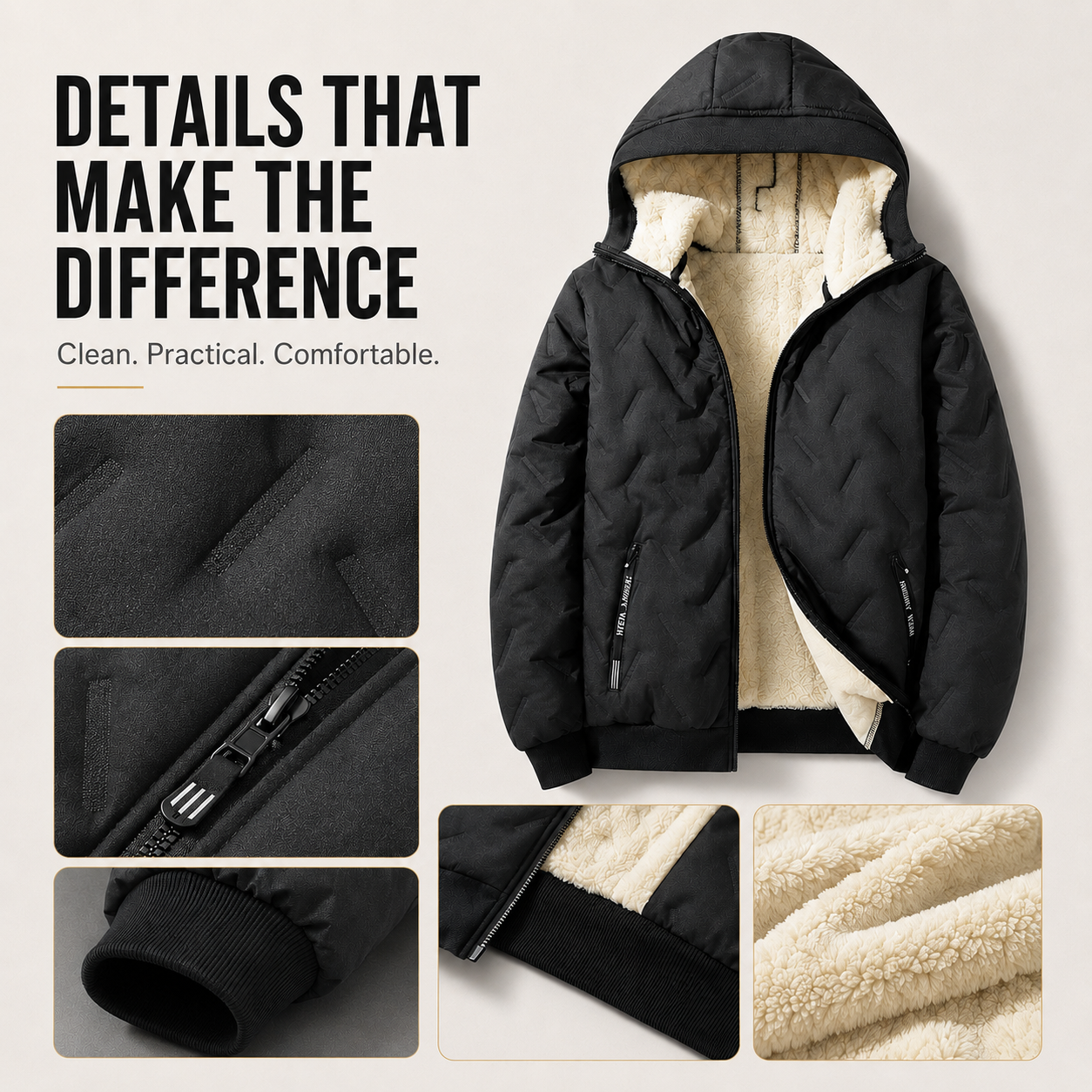 🧥 Men's Wool-Lined Hooded Winter Jacket with Zipper Pockets ❄️