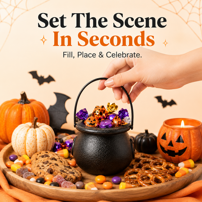 🎃 Mini Black Halloween Cauldron Bucket with Handle Party Favors Candy Holder 🍬