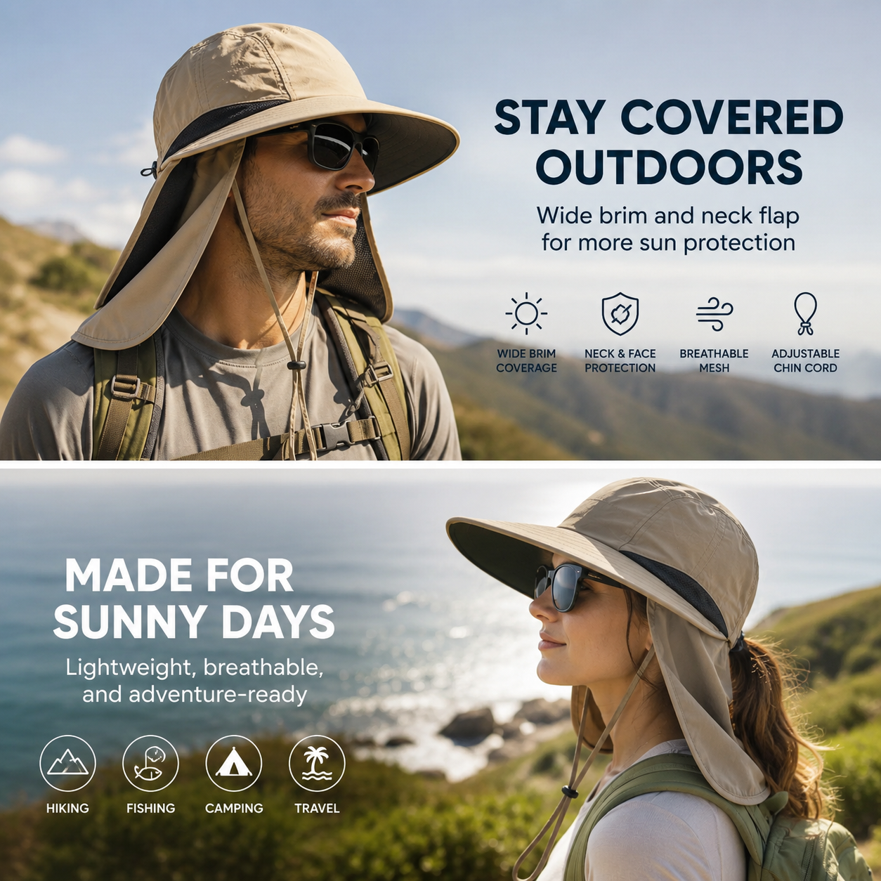👒 Unisex Wide Brim Sun Hat with Neck Flap Breathable Mesh Outdoor Protection Cap ☀️🌿