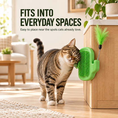 🐾 3-in-1 Cat Self-Grooming Corner Brush with Catnip Ball & Feather Teaser 🌿