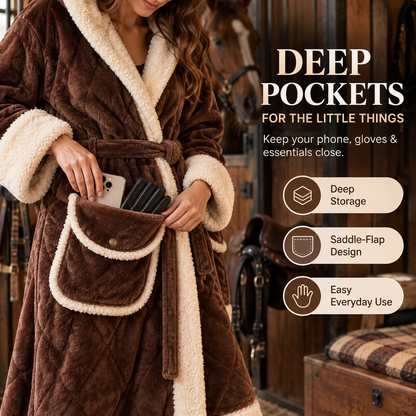 🐴 Horse Lover Plush Robe – Full-Length Sherpa-Lined Cozy Hooded Bathrobe