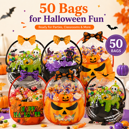 🎃 50-Piece Resealable Halloween Treat Bags with Handles for Candy 🍬