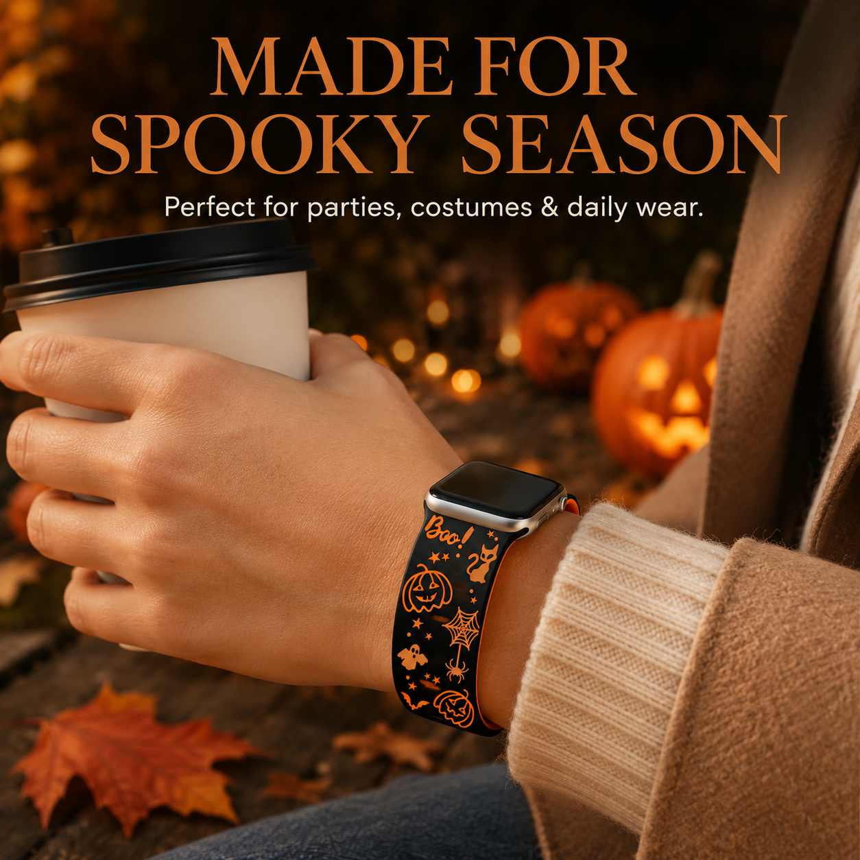 🎃 Halloween Engraved Silicone Watch Band with Butterfly Buckle 👻