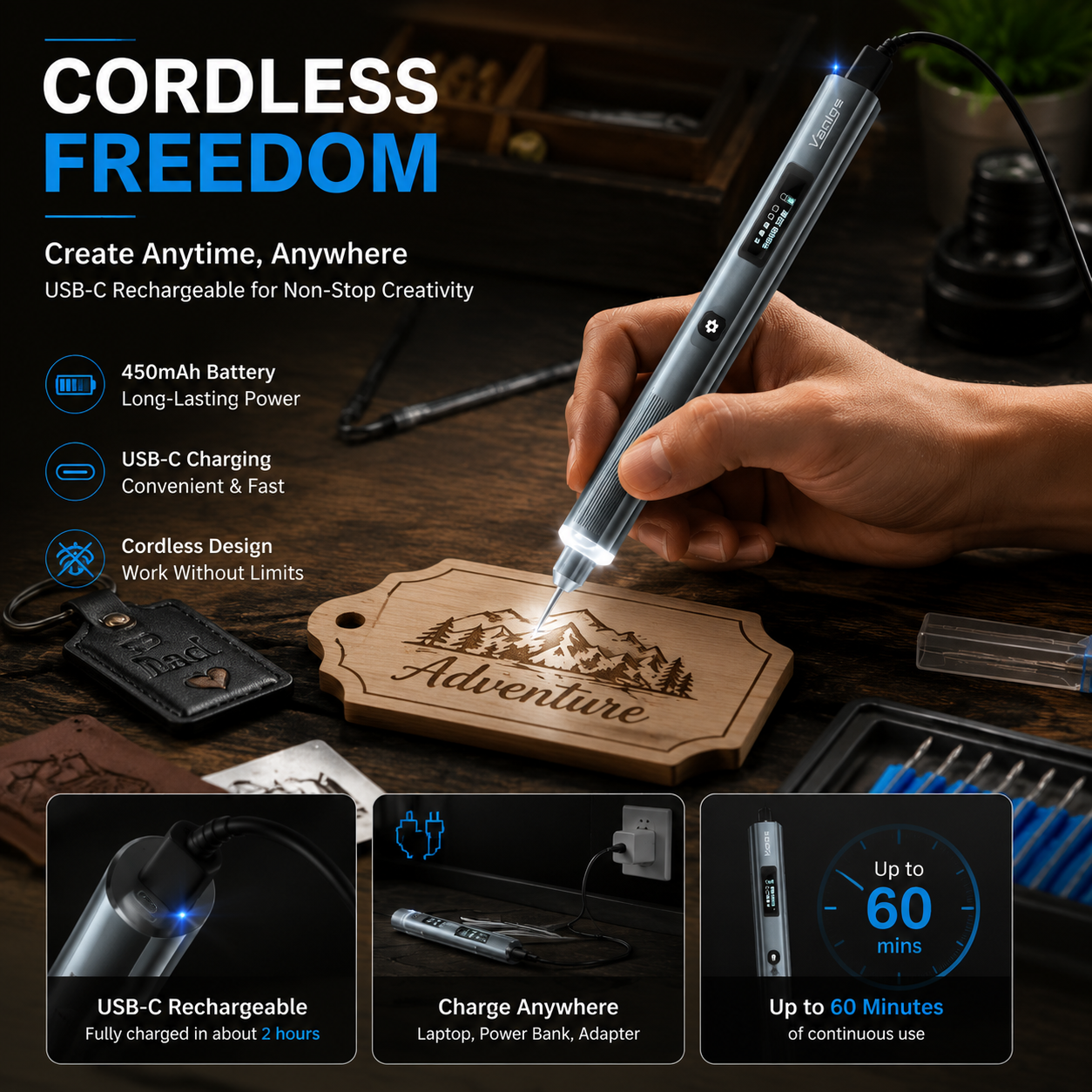 🖊️ Cordless Electric Engraving Pen Kit with 30 Bits and LED Light ⚡