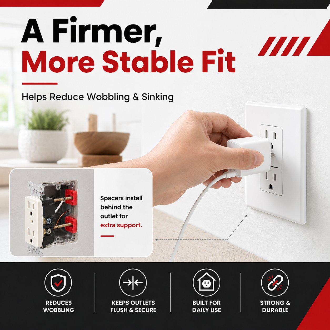 ⚡ Fix Loose Outlets Fast – 48PC Stackable Outlet Spacer Kit
