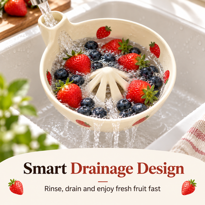 🍓 Ceramic Fruit Washing Colander & Serving Drain Bowl with Honeycomb Drip Mat 🍇