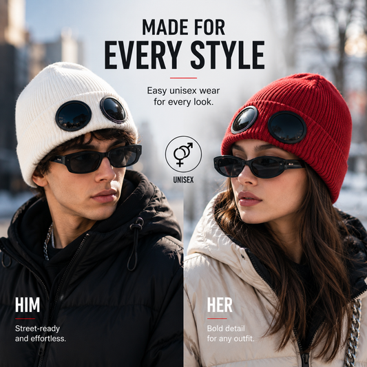 🕶️ Knitted Goggle Beanie Hat with Integrated Dark Lenses Winter Warm Cap ❄️