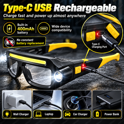 💡 Hands-Free LED Headlamp Glasses - Type-C Rechargeable COB Work Light 🔦